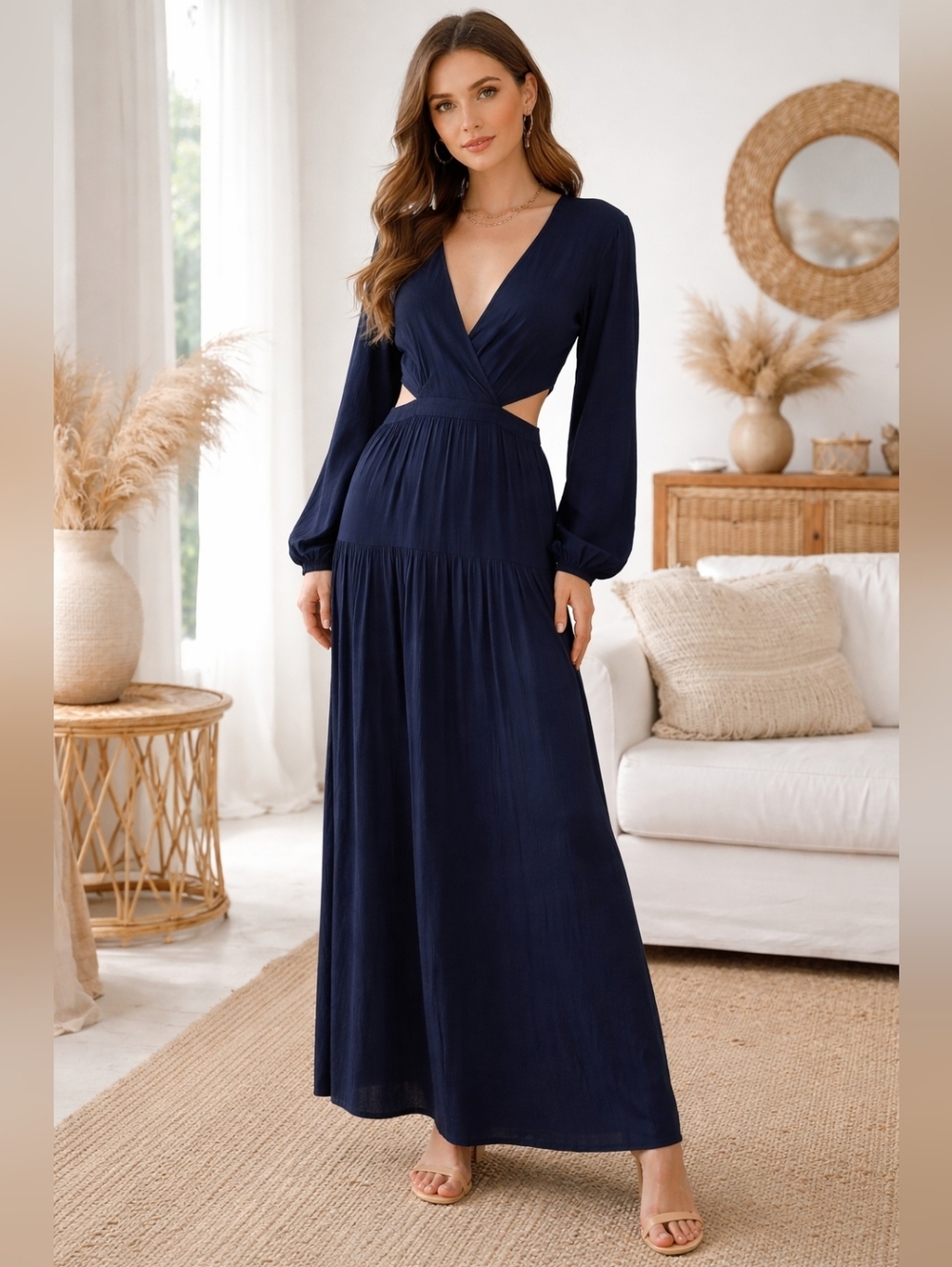 Old Navy XXL long sleeve cut out maxi dress Navy lightweight woven boho